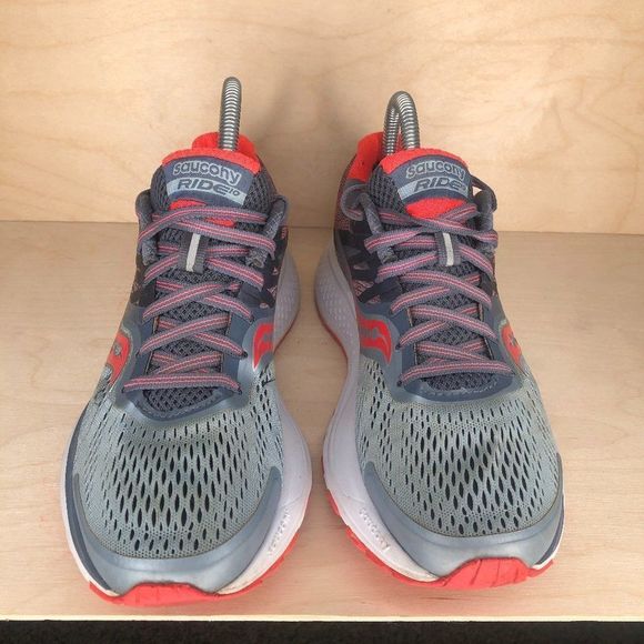 Saucony Ride 10 Running Shoes Size 7.5 Grey Orange - Picture 2 of 7